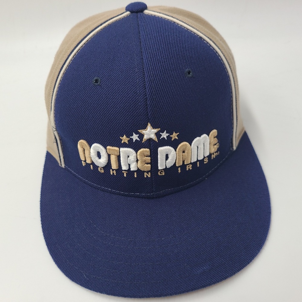 Vintage Notre Dame Fighting Irish Hat Fitted 7 1/4 Steve & Barrys Blue Beige Men